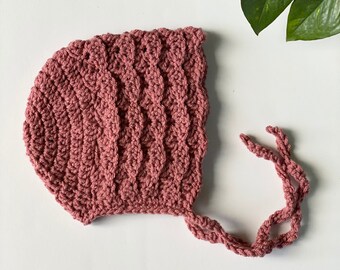 mauve - SHELBY crochet baby bonnet - MADE to ORDER