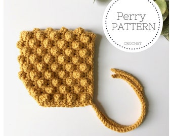 PERRY Bobbled Pixie Baby Bonnet - crochet PATTERN