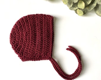 burgundy - UNION CLASSIC crochet baby bonnet - MADE to Order