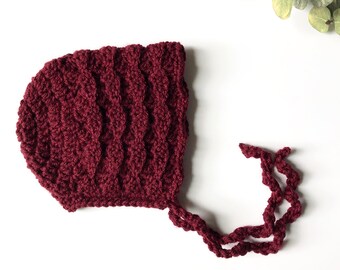 burgundy - SHELBY crochet baby bonnet - MADE to ORDER