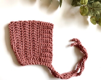 mauve - ELLIOT - crochet pixie baby bonnet - MADE to ORDER