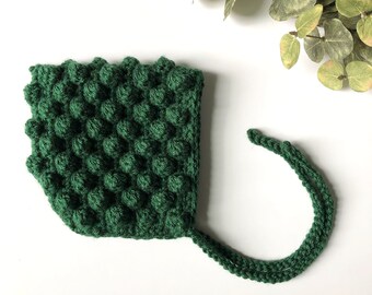 Evergreen - PERRY crochet pixie baby bonnet - MADE to ORDER