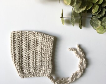 Linen - ELLIOT - crochet pixie baby bonnet - READY to SHIP