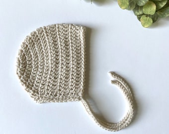 linen - UNION CLASSIC crochet baby bonnet - MADE to Order