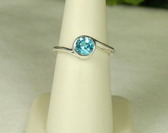 Blue Topaz Ring, Size 9, Swiss Blue Topaz, December Birthstone, Sterling Silver, Blue Solitaire, Bright Blue Gemstone, Bypass Setting