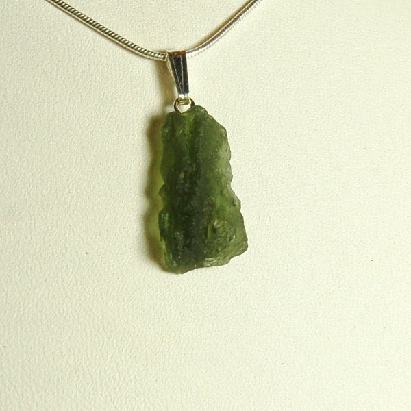 Moldavite Pendant, Frosty Forest Green, Impact Surface, Sterling Silver, Czech Moldavite, Green Tektite, Natural Moldavite, Raw Moldavite