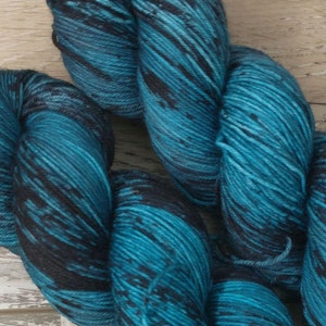 RTS Aether Mythical Gods Collection Basic Sock Fingering Weight Sock Yarn Tonal Speckle Dark Turquoise Black Superwash Merino Wool Nylon