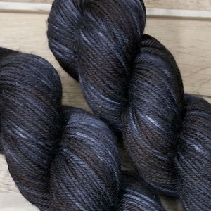 RTS Hades Mythical Gods Collection SW DK Light Worsted Weight Yarn Black Charcoal Gray Grey Semi Solid Tonal Speckle Superwash Merino Wool