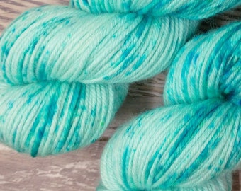 RTS Neptune Mythical Gods Collection SW DK Light Worsted Weight Yarn Aqua Blue Semi Solid Tonal Speckle Superwash Merino Wool