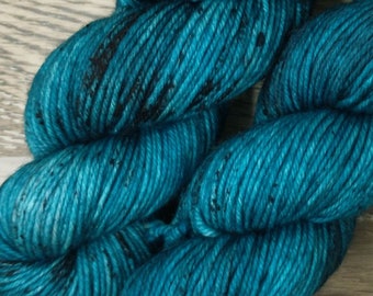 RTS Aether Mythical Gods Collection SW DK Light Worsted Weight Yarn Dark Teal Semi Solid Tonal Black Speckle Superwash Merino Wool