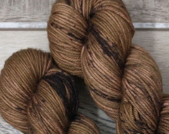 RTS Hermes Mythical Gods Collection SW DK Light Worsted Weight Yarn Warm Brown Semi Solid Tonal Speckle Superwash Merino Wool