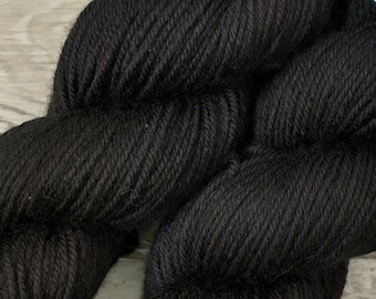 RTS Midnight SW DK Light Worsted Weight Yarn Solid Black Superwash Merino Wool