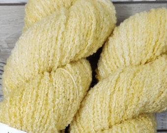 RTS Vanilla Boucle DK Semi Solid Tonal Yarn Loopy Textured Light Worsted Pale Yellow Yarn Superwash Merino Wool Yarn