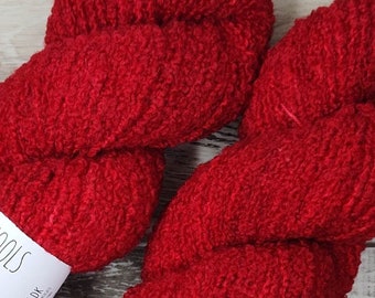 RTS Red Boucle DK Semi Solid Tonal Yarn Light Worsted True Red Loopy Textured Yarn Superwash Merino Wool Yarn