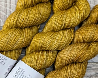 RTS Helios Yak Silk DK Yarn Light Worsted Weight Superwash Merino Wool Silk Yak Yarn Golden Yellow Dark