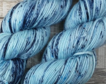 RTS Zeus Mythical Gods Collection SW DK Light Worsted Weight Yarn Light Blue Dark Blue Semi Solid Tonal Speckle Superwash Merino Wool