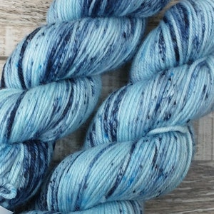 RTS Zeus Mythical Gods Collection SW DK Light Worsted Weight Yarn Light Blue Dark Blue Semi Solid Tonal Speckle Superwash Merino Wool