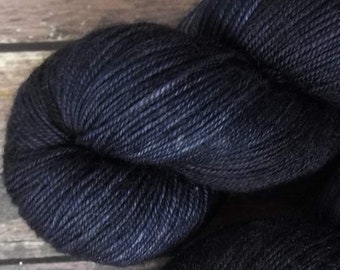 RTS Nyx Mythical Gods Collection Yak Sock Fingering Weight Yarn Navy Blue Semi Solid Tonal Black Speckle Superwash Merino Wool Yak Nylon