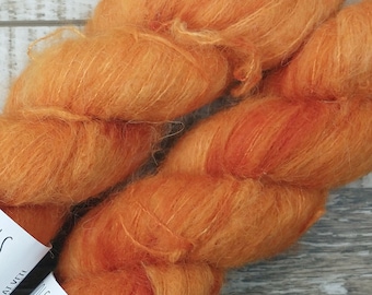 RTS Hephaestus Nephelai Veil Heavy Lace Yarn Suri Alpaca Silk Halo Mythical Gods Collection Orange Yarn Speckle Semi Solid Tonal