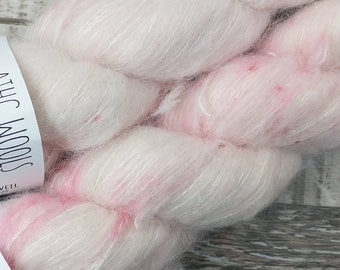 RTS Ishtar Nephelai Veil Heavy Lace Yarn Suri Alpaca Silk Halo Mythical Gods Collection Pastel Pink Yarn Speckle Semi Solid Tonal