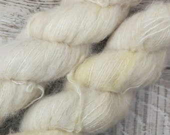 RTS Blank Canvas Nephelai Veil Heavy Lace Yarn Suri Alpaca Silk Halo Off White Cream Pastel Semi Solid Tonal Yarn