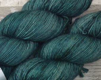 RTS Somnus Mythical Gods Collection Yak Sock Fingering Weight Yarn Dark Teal Green Semi Solid Tonal Speckle Superwash Merino Wool Yak Nylon