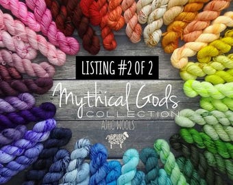 2nd Mythical Gods Collection Mini Skeins Basic Sock Fingering Yarn Superwash Merino Wool Nylon 20g mini 92yds Greens Yellows Oranges Browns