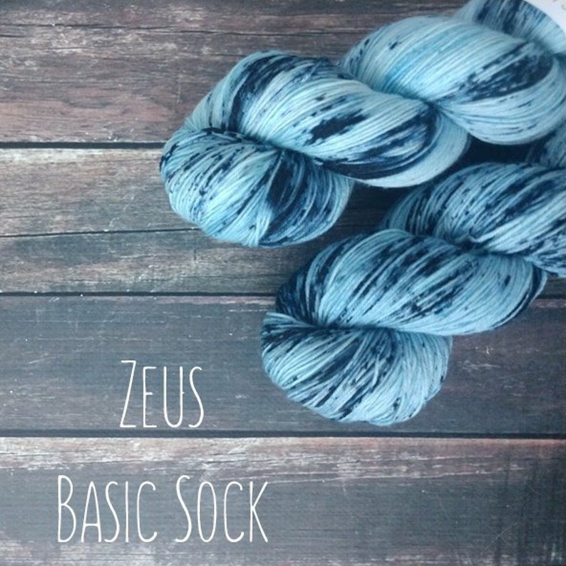 RTS Zeus Mythical Gods Collection Basic Sock Fingering Weight Sock Yarn Light Blue Dark Blue Semi Solid Tonal Speckle Superwash Merino Wool image 1