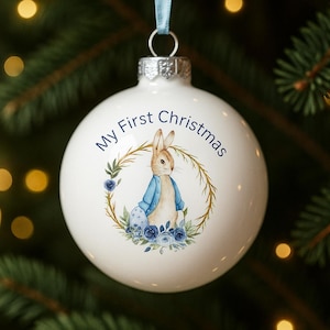 Baby’s First Christmas Bauble Bundle • Blue Baby Boy Ornament Designs • Sublimation PNG • 9cm Round Bauble Prints • Peter Rabbit & Teddy Bea