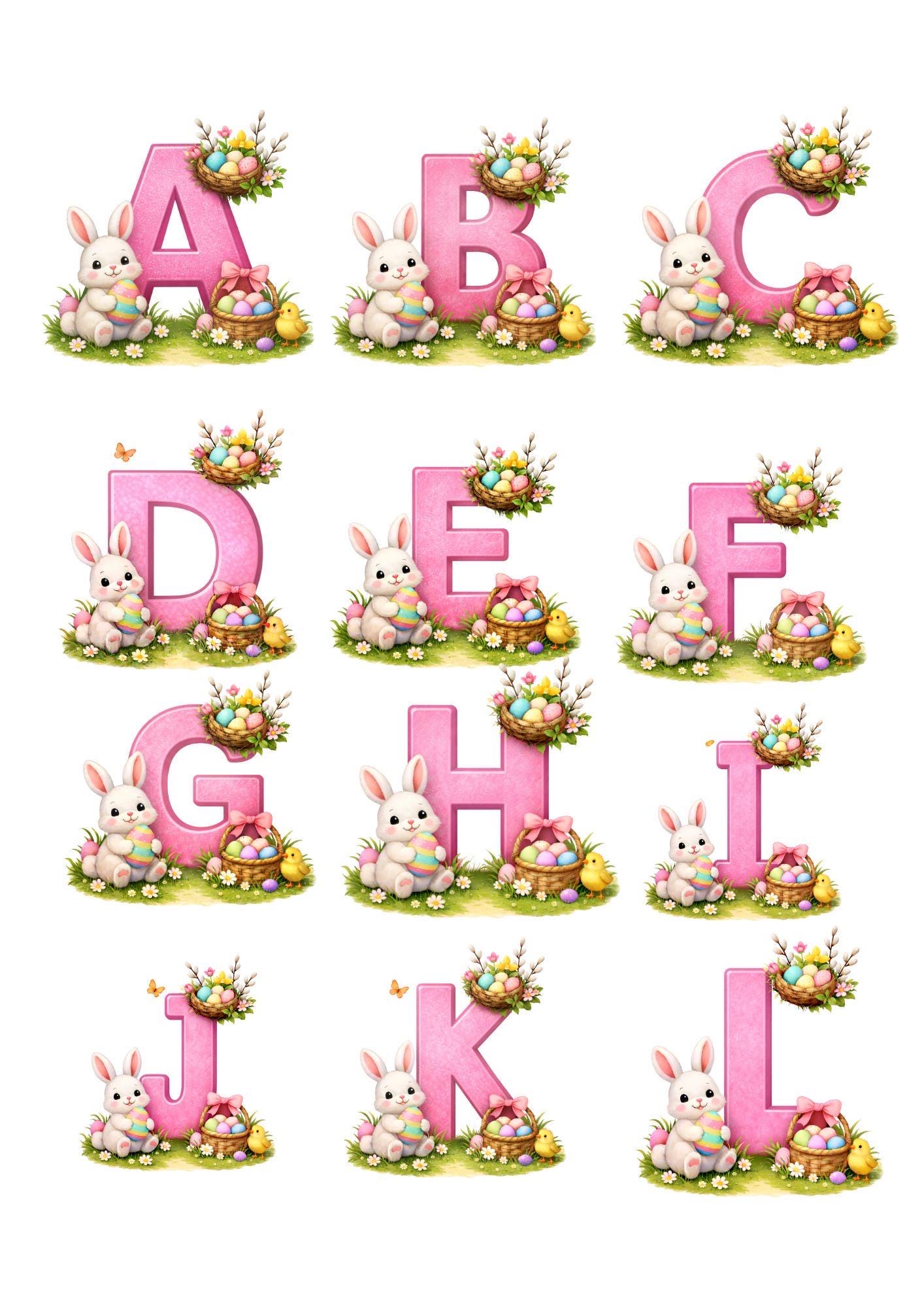 Easter Alphabet A–Z PNG & JPEG | Pink Bunny Alphabet | Easter Letters ...