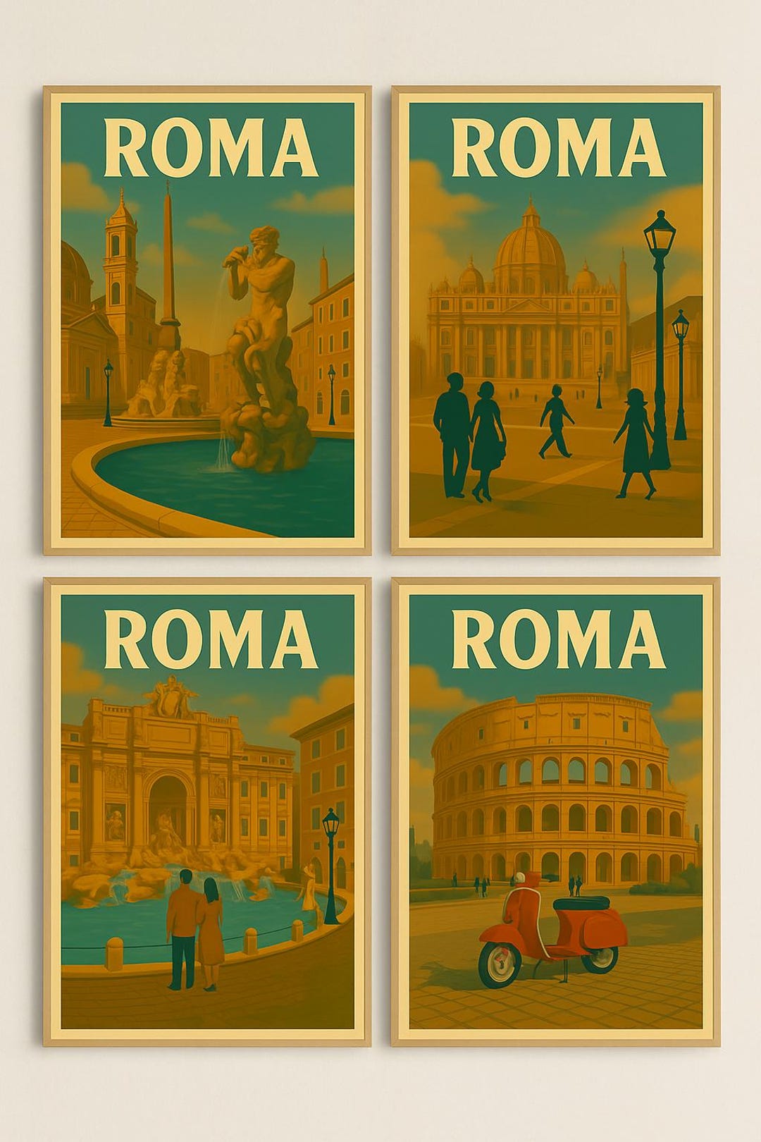 Set of 4 Vintage Roma Travel Posters – Colosseum, St. Peter’s Basilica ...