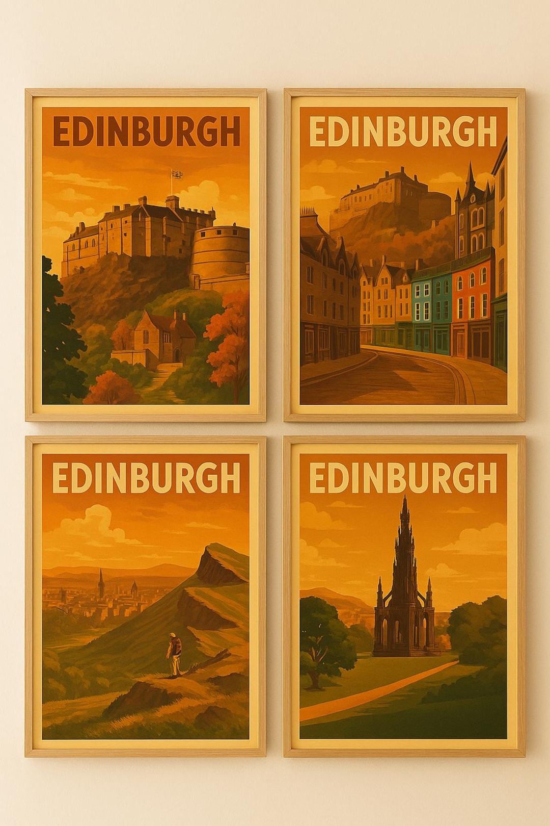 Set of 4 Edinburgh Travel Posters – Vintage Wall Art, Scotland Prints ...