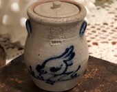 Rowe Pottery Works Salt Glazed Stoneware 1990 Cobalt Rooster Crock