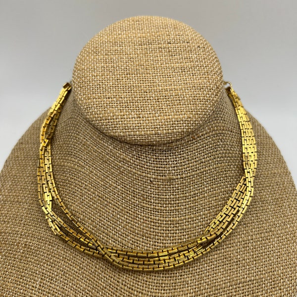 Multi Strand Gold Tone Chain Necklace