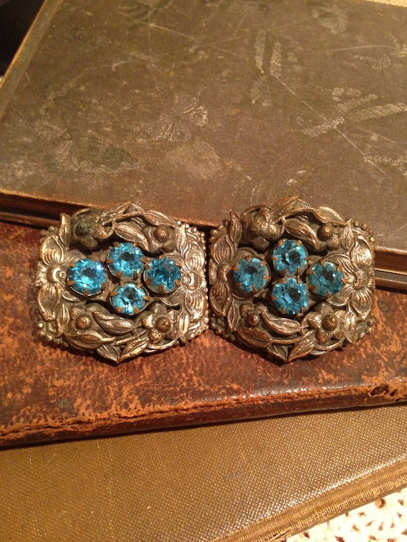 Blue Glass and Silver Belt Buckle