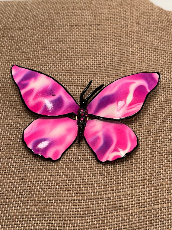 Retro Pink Butterfly Brooch - image 1