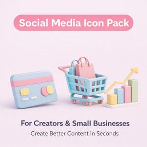 Pastel 3D Social Media Icon Pack | Kawaii Aesthetic Icons for Instagram & Branding