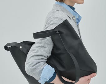 Borsa a tracolla in pelle di capra nera – Borsa a tracolla minimalista dal design giapponese