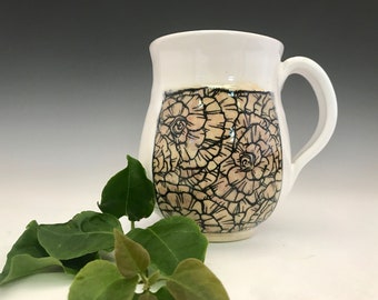Taza de porcelana hecha a mano, diseño de flores en acuarela, taza de café de 414 ml (14 oz)