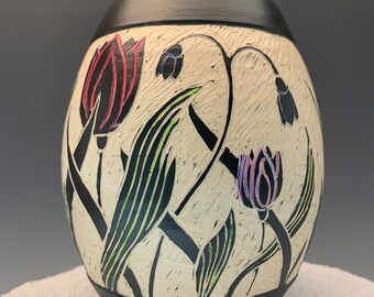 Tulip Vase,Sgrafitto Vase,Contemporary Design,Watercolored Vase,Home and Living,Collectibles