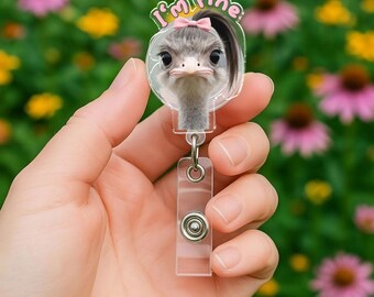 I'm Fine struisvogel-badgehaspel, grappige ID-houder verpleegster, cadeau collega, cadeau gezondheidszorghumor