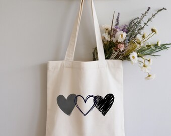 Minimalist Heart Tote Bag, Love Canvas, Cotton Bag, Reusable Shopper, Gift for Her