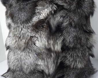 Real Genuine Silver Fox Sections Fur Pillow  new     authentic fur cushion