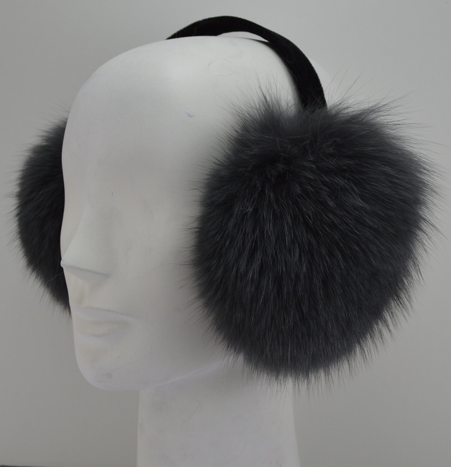 Real Grey Dyed Fox Fur Earmuffs Gray New - Etsy