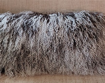 Mongolian lamb 2 tone Dark Brown Bright White Tips  tibetan Lamb fur Pillow new   authentic tibet cushion insert included