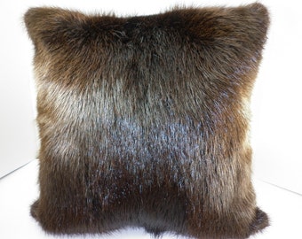 Real Genuine Long Hair Beaver 20 X 20 Fur Pillow  Insert Included new  made in usa authentic fur cushion