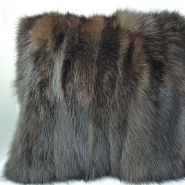 Fox fur Dark Brown Pillow new real genuine authentic fur cushion