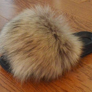Real Raccoon Fur Slide Sandals Slippers Slides New