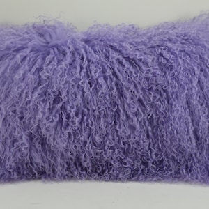 Real Genuine Lavender Mongolian Lamb fur Lumbar lilac  Pillow new authentic tibet sheepskin fur cushion insert included