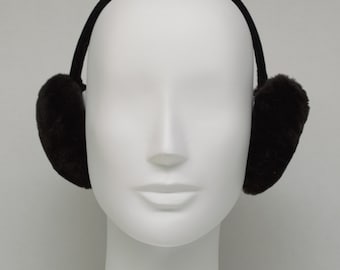 Orejeras de piel de castor negra auténtica, nuevas, muy suaves